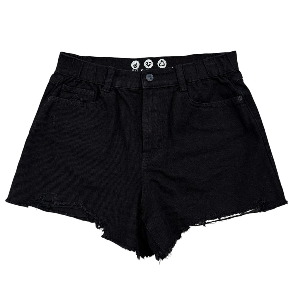 Rewash Peace Love Eco Black Distressed Denim Shorts - Picture 2 of 6